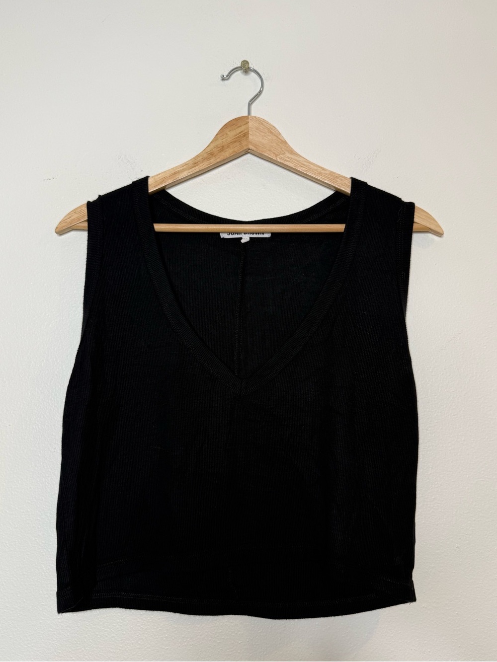 Joah Brown Deep V-Neck Cropped Tank one size ribbed rayon in black